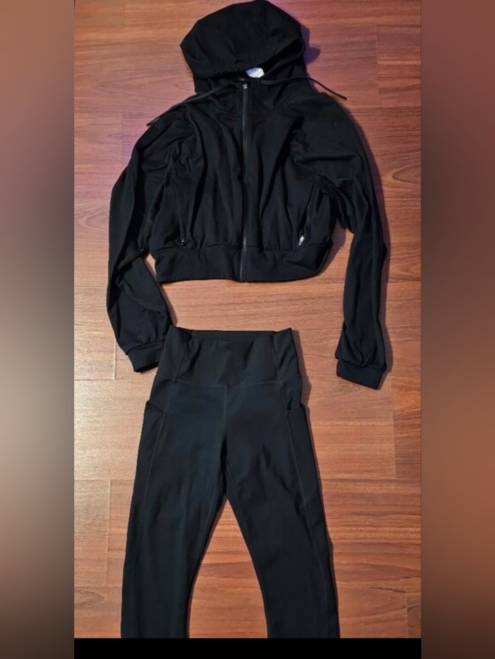 Fabletics Black Cropped Zip Hoodie and High-Waist Leggings Set